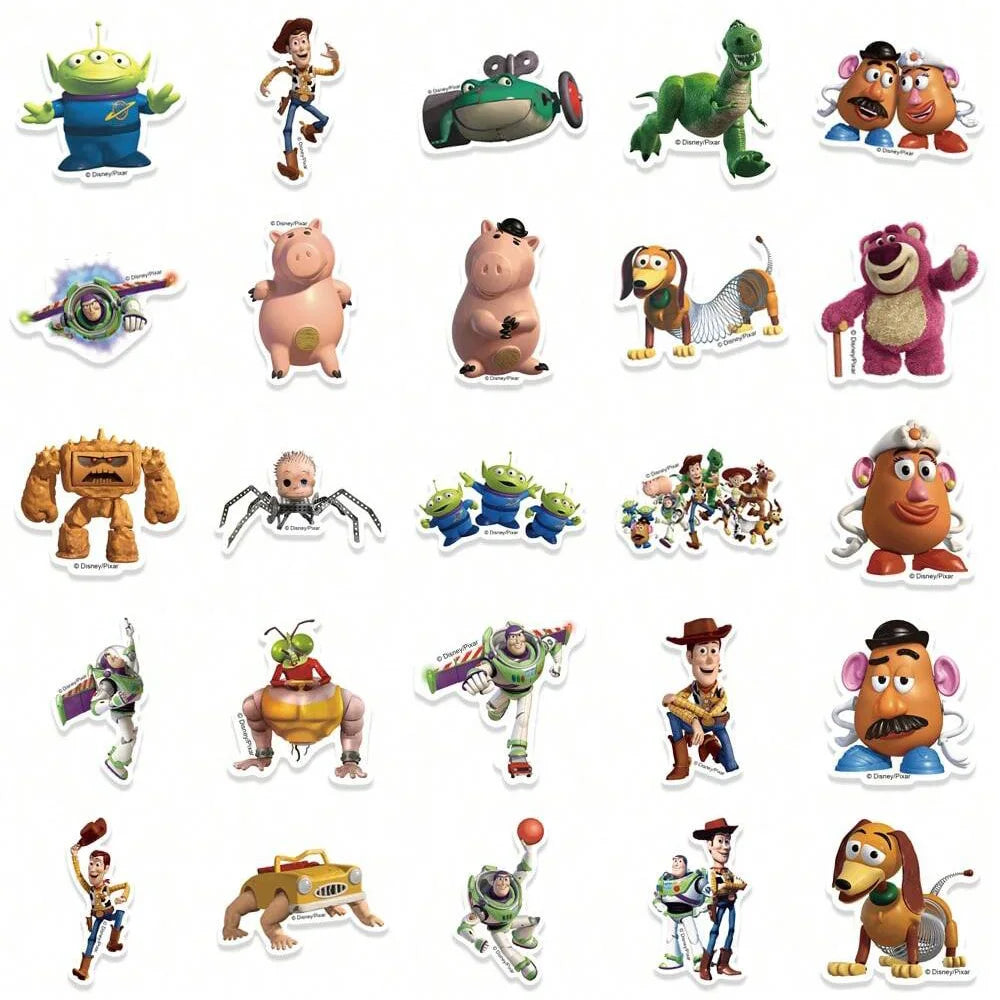 50PCS Disney Officially Licensed Toy Story Waterproof Vinyl Stickers Buzz Lightyear Woody Jessie Rex Alien DIY Decals for Laptop