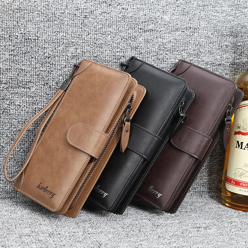 Baellerry Men's Multifunctional PU Leather Wallet Business Zipper Coin Purse Long Credit Card Holders