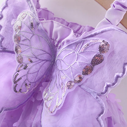 Summer New Princess Style Baby Girl Dress, Cute Butterfly Children'S Suspender Clothes For Babies Aged 9 Months To 3 Years