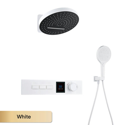 Luxury Gun Gray Brass Shower System with LED Digital Display Design Wall Mounted Constant Temperature 3-Function Bathroom Faucet