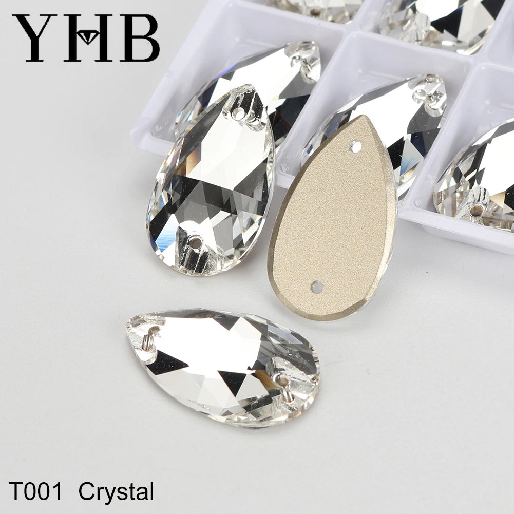 YHB Drop Moonlight Glass Lt Siam Crystal AB Sewing Stones Flatback Sew on Rhinestones For Garment Clothes Bags