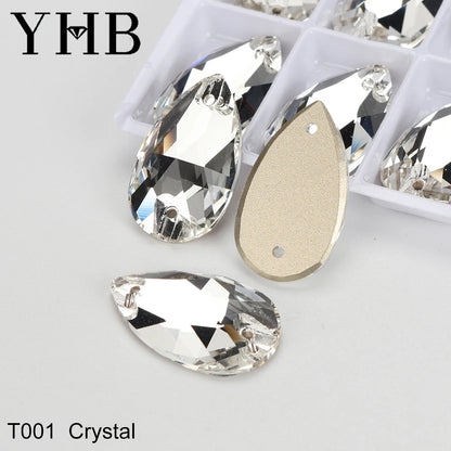 YHB Drop Moonlight Glass Lt Siam Crystal AB Sewing Stones Flatback Sew on Rhinestones For Garment Clothes Bags