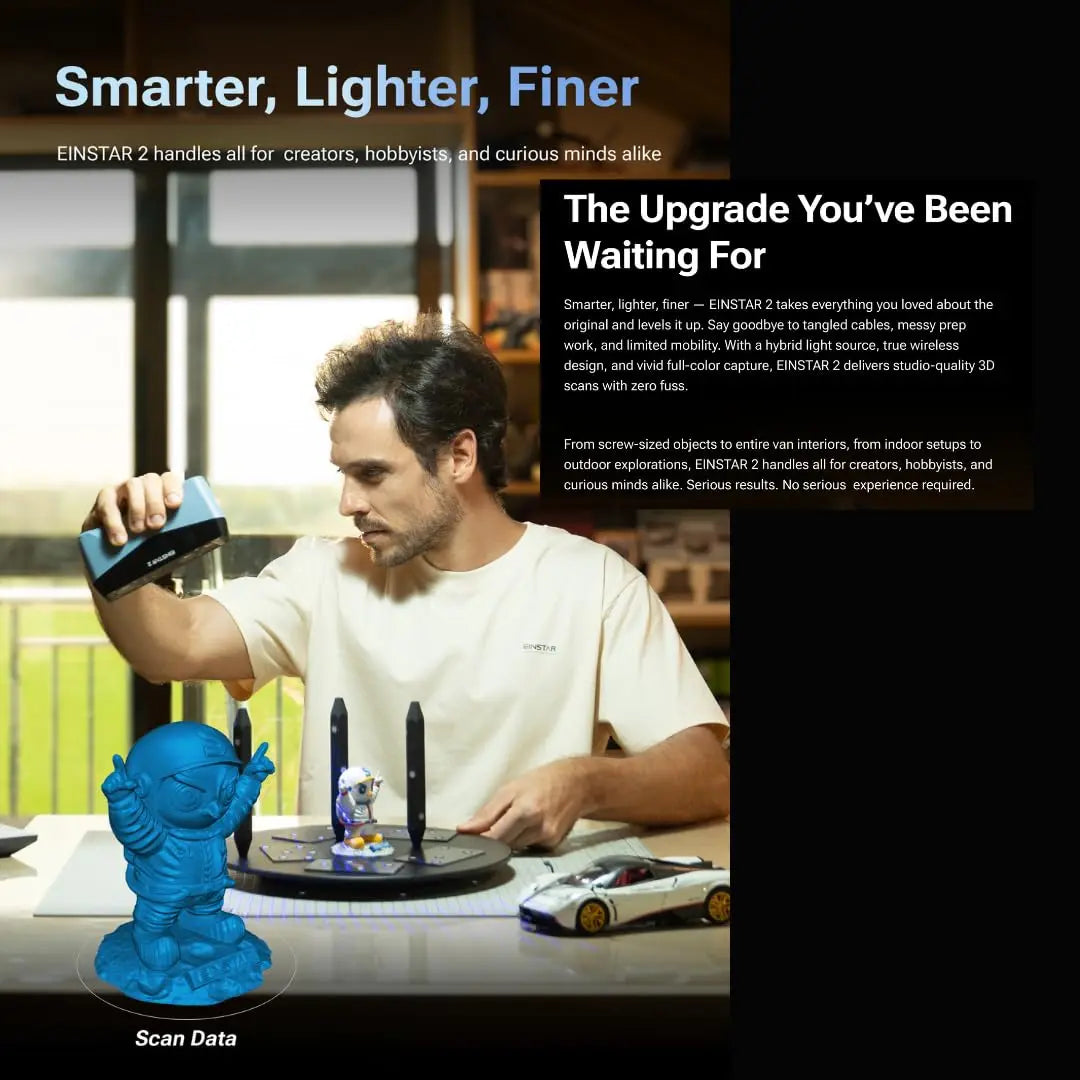 SHINING 3D Scanner EINSTAR 2 Wireless 3D Scan High Accuracy Support Marker-Free Scanning 17 Blue Laser Line/NIR Light
