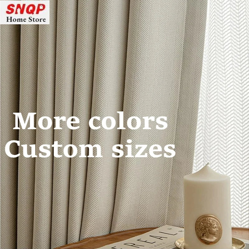 Custom Cream Luxury Beige Thick Chenille Curtains for Living Room Bedroom Dining Blackout Herringbone Texture Window Fashion