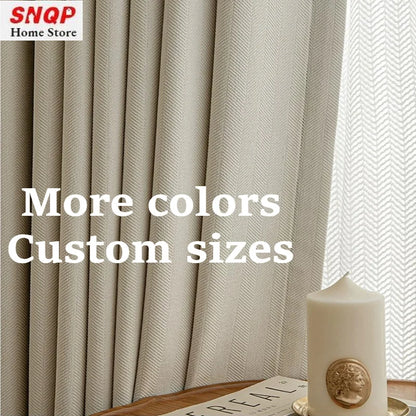 Custom Cream Luxury Beige Thick Chenille Curtains for Living Room Bedroom Dining Blackout Herringbone Texture Window Fashion