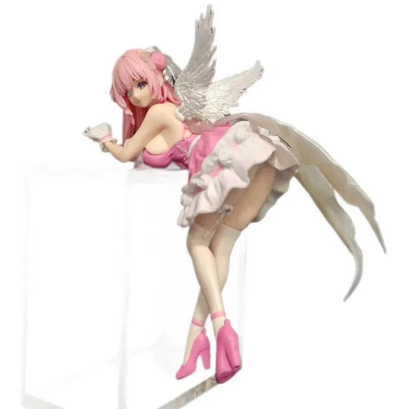 Anime Pink Hair Angel Girl Slump Pose Figure Pink Dress Wing Pvc Statue Desktop Computer Case Ornament Instant Noodle Press Toy