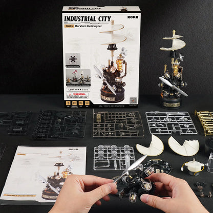 ROBOTIME ROKR Leonardo Da Vinci's Helicopter 3D Puzzle Steampunk Mechanical Model with Moving Wing LED Unique XMAS Gift For Men