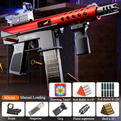 TEC9 Submachine Gun Toy Model Manually Loaded Shell Soft-Bullet Gun Can Be Fired Outdoor CS Shooting Game Christmas Gift