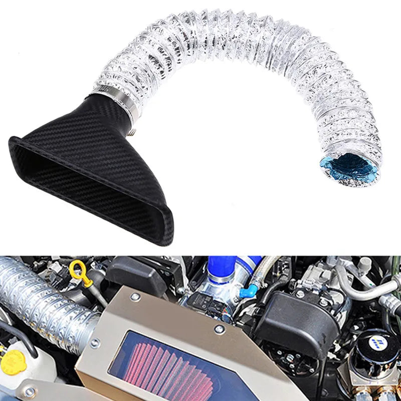 Universal Car Air Intake System Kit Front Bumper Turbo Air Inlet Pipe ABS Carbon Fiber Look for Enhanced Performance and Cooling