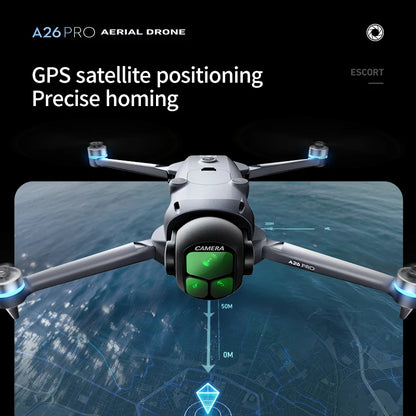 Original A26 Pro FPV HD Drone  4K Triple Camera Brushless Motor Obstacle Avoidance Foldable RC Quadcopter Drone for Adults Kids