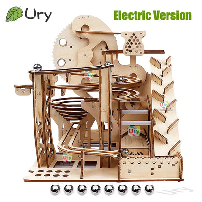 Ury 3D Wooden Puzzle Marble Run Set Track Device Mechanical Manual Model Science High Difficulty Maze Ball Assembly Toy