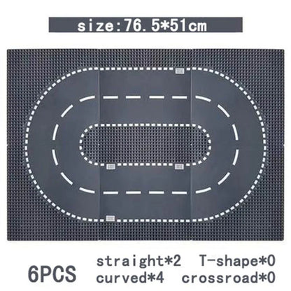 City Road Street Baseplate Straight Crossroad Curve T-Junction Building Blocks Base Plates Construction for Children Kids