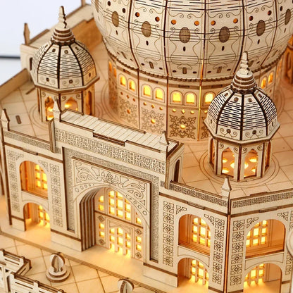3D Wooden Puzzle House Royal Castle Taj Mahal With Light Assembly Toy For Kids Adult DIY Model Kits Desk Decoration for Gifts