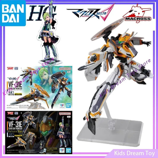 Assembly Bandai in Stock Original HG MACROSS DELTA Anime VF-31E SIEGFRIED(CHUCK MUSTANG USE)Deluxe Set Action Figures Toys Model