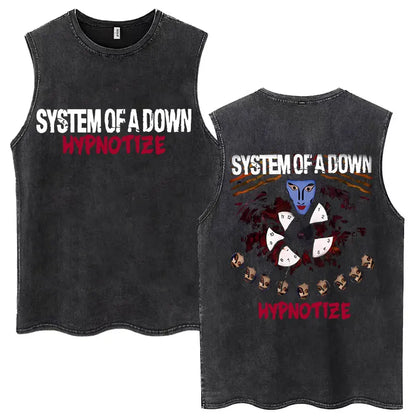Washed Rock Band Tank Tops Men's Retro Hip Hop Sleeveless T-shirt Summer Oversized Cotton Vests Gifts Fans Gifts Streetwear Tops