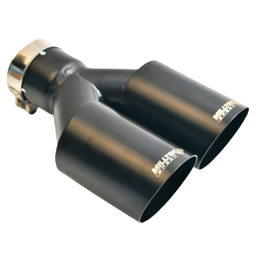 MILLTEK SPORTS Black Dual Angled Exhaust Tips 304 Stainless Steel Universal Clamp-On for European Cars Sport Split-Exit Style