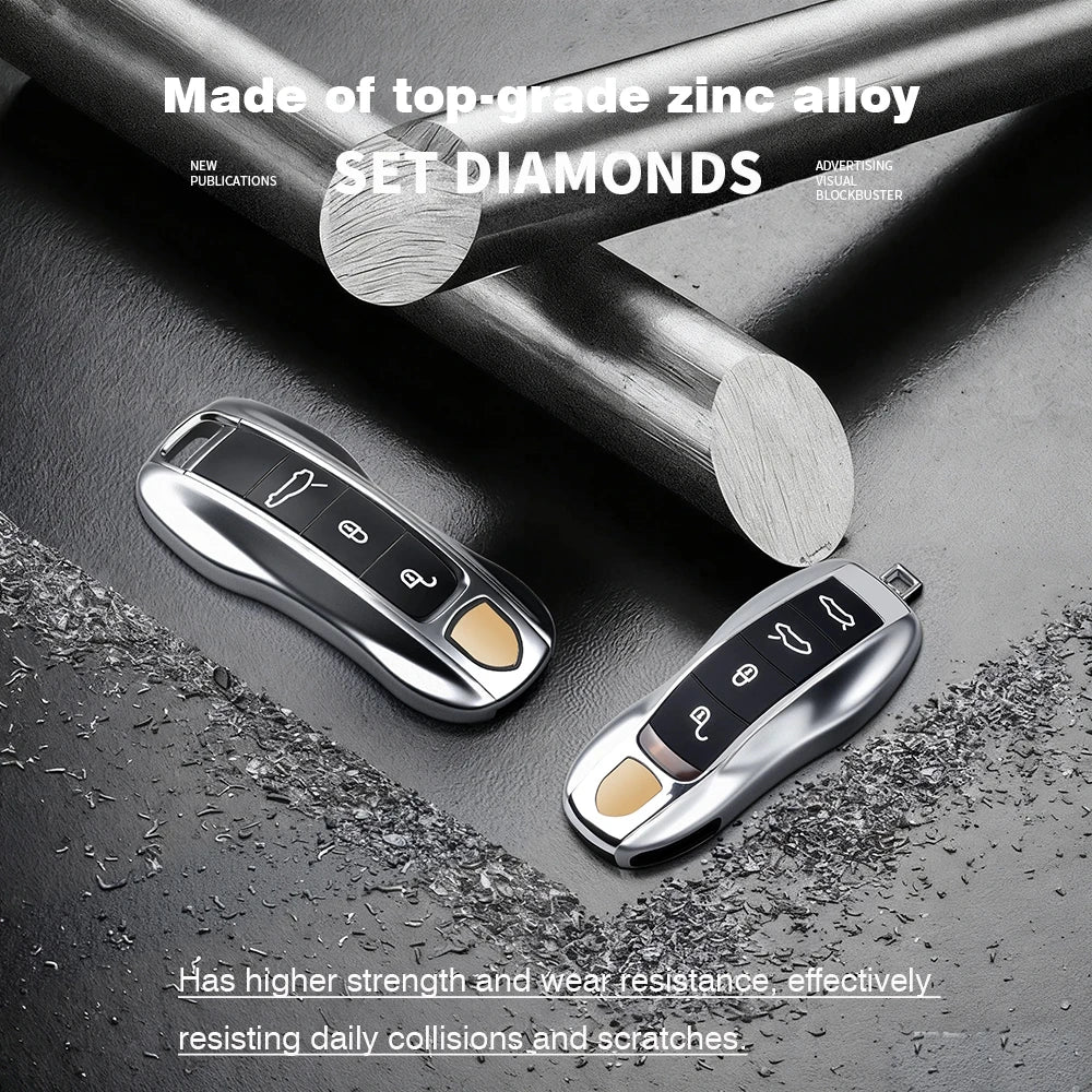 Metal Material Case For Porsche Cayenne Panamera Macan Cayman 718 911 Taycan Gloss Chrome Key Shell Car Key Case