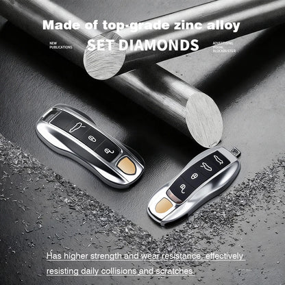 Metal Material Case For Porsche Cayenne Panamera Macan Cayman 718 911 Taycan Gloss Chrome Key Shell Car Key Case
