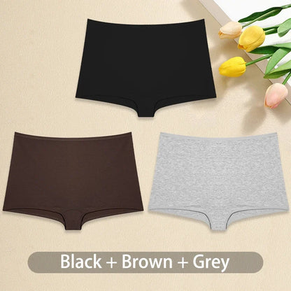 3PCS/Set Women Cotton Panties Sexy Low Rise Boyshorts  Seamless Sports Boxers Female Comfortable Underwear Solid Color Lingerie