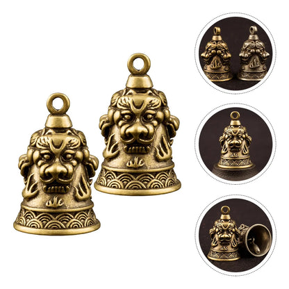 2pcs Retro Crafts Brass Bell Ornaments Lion Head Pendants for Keychain