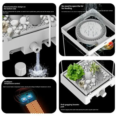 Smart Betta Fish Tank Mini Desktop Aquarium with Constant Heating Thermostatic Full Color LED Light Eco Night Lamp