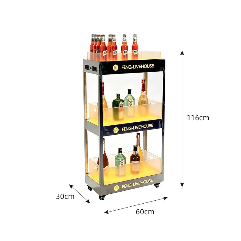 Mobile Stainless Steel LED Champagne Wine Rack Bar Lighting Import Liquor Display Cabinet Pub Liquor Display Cabinet