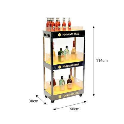 Mobile Stainless Steel LED Champagne Wine Rack Bar Lighting Import Liquor Display Cabinet Pub Liquor Display Cabinet