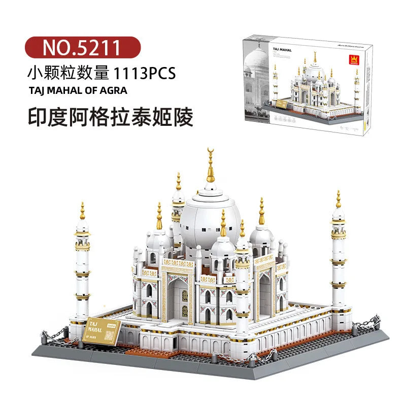WANGE City Architecture Sydney Opera Santorini Building Blocks Chamartin Stadium Mosque Assembled Model Collection Toys For Gift