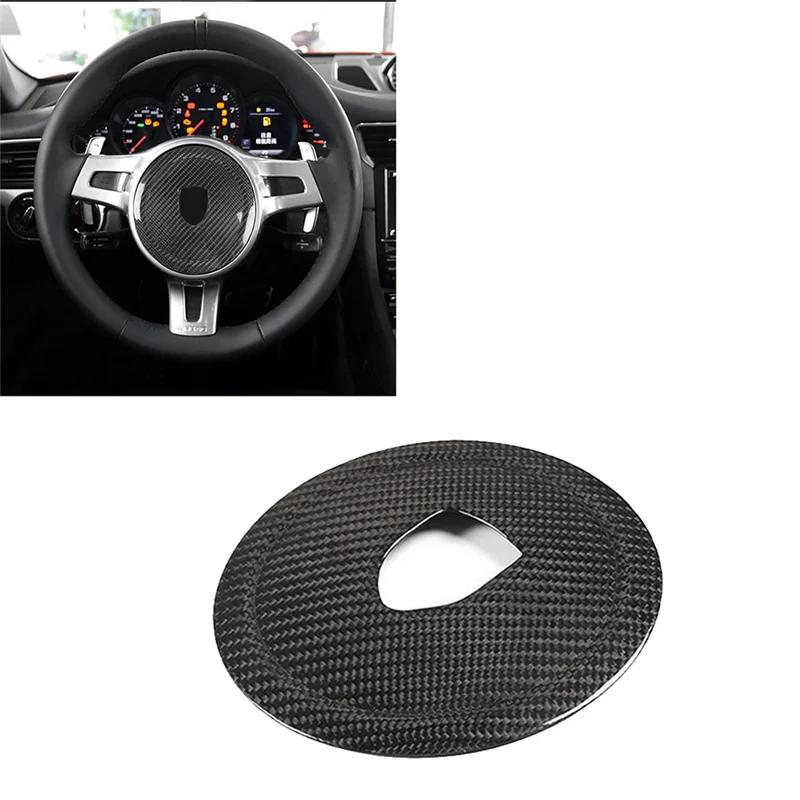 ABTC-Real Carbon Fiber Steering Wheel Rings Logo Trim Cover Stickers For 911 Panamera Cayenne Boxster 2008-2016 Parts Bl