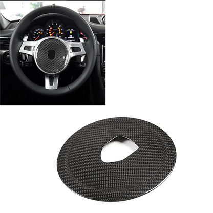 ABTC-Real Carbon Fiber Steering Wheel Rings Logo Trim Cover Stickers For 911 Panamera Cayenne Boxster 2008-2016 Parts Bl