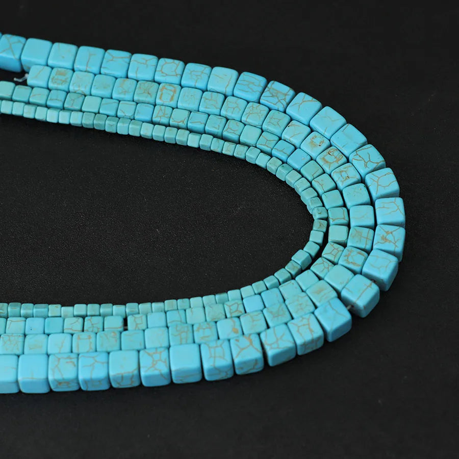 Noter 4/6/8/10mm Real Howlite Stone Beaded For Jewelry Making Square Shape Blue Color Loose Bead DIY Bracelet Necklace Wholesale