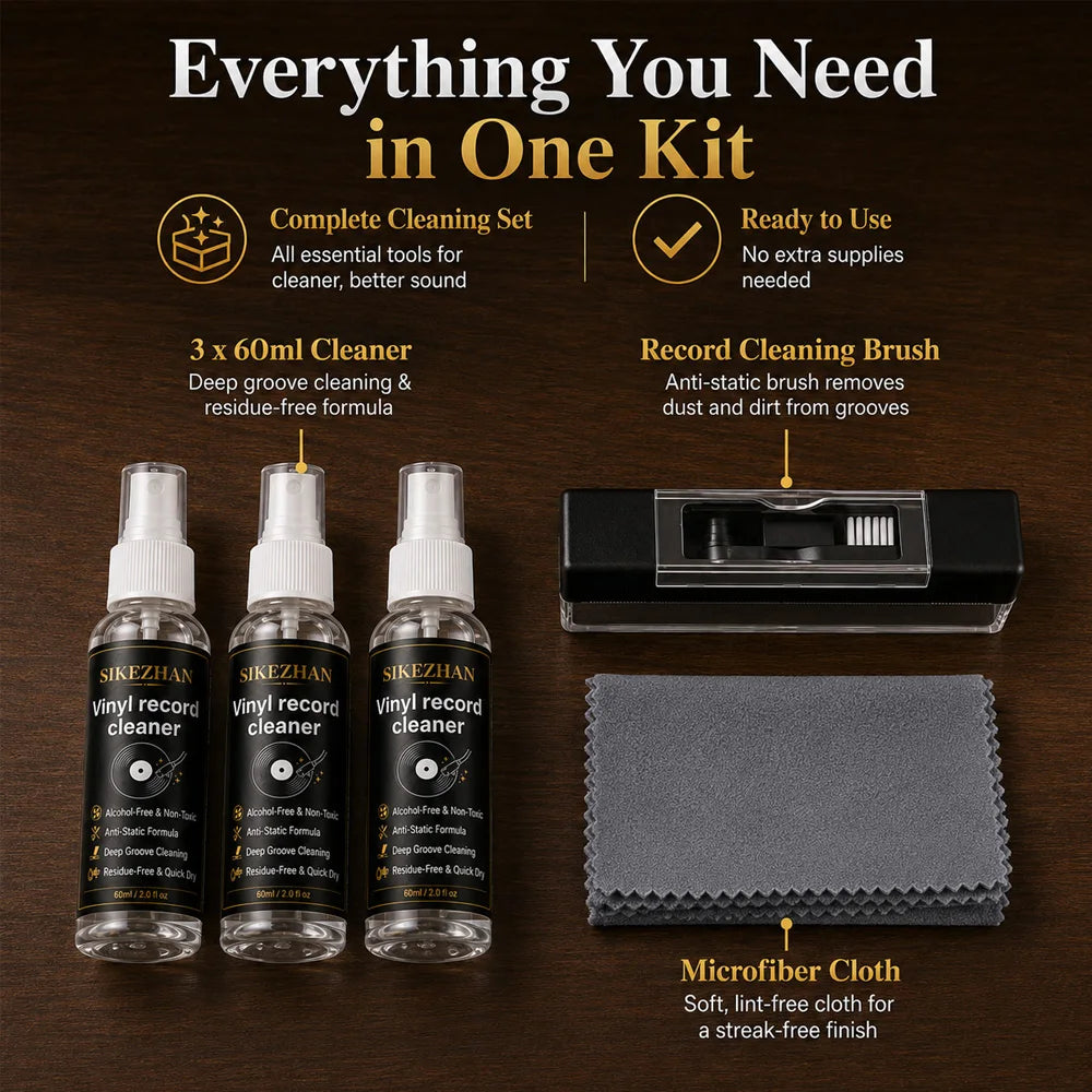 Anti Static Vinyl Record Cleaner Spray Kit Deep Groove Dust Remover Alcohol Free Liquid Microfiber Cloth Turntable LP Brush