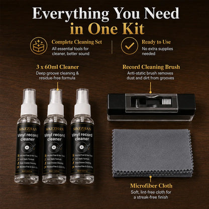 Anti Static Vinyl Record Cleaner Spray Kit Deep Groove Dust Remover Alcohol Free Liquid Microfiber Cloth Turntable LP Brush