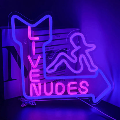 LED Live Nudes Neon Sign for Night Club Bar Decoration Adult Entertainment Arrow Design Purple Pink Glow Wall Art Lighting
