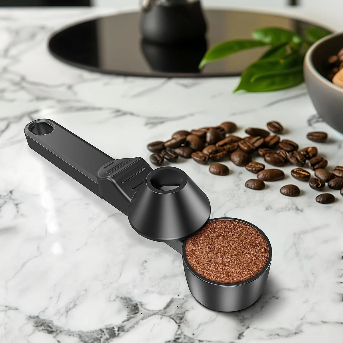 Coffee Scoop & Funnel Protein Powder Measuring Spoon Sliding Holder for Reusable K-Cup Refillable Ground Coffee Pod Kitchen Tool