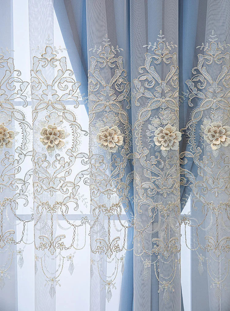 1pc Double Layer Luxury Embroidered Curtain, Light Blocking Sheer & Blackout Drape, Elegant Atmosphere Decor for Bedroom Living