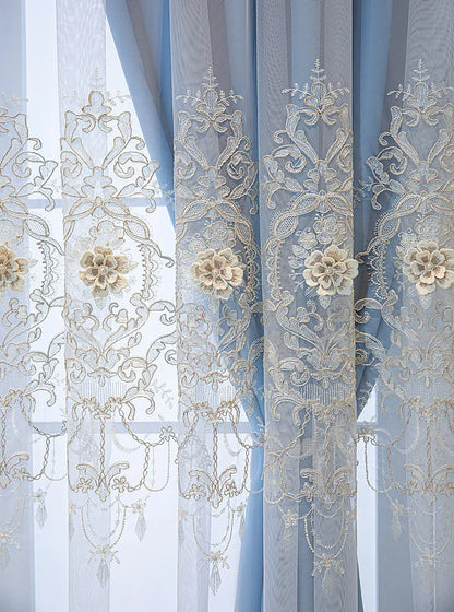 1pc Double Layer Luxury Embroidered Curtain, Light Blocking Sheer & Blackout Drape, Elegant Atmosphere Decor for Bedroom Living