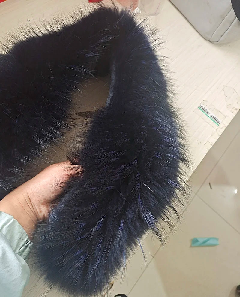 Real Raccoon Fur Collar Women Natural Fur Scarf  Winter Large Size Warm Wraps  Furry Fur Scarves for Coat Jackets Collars