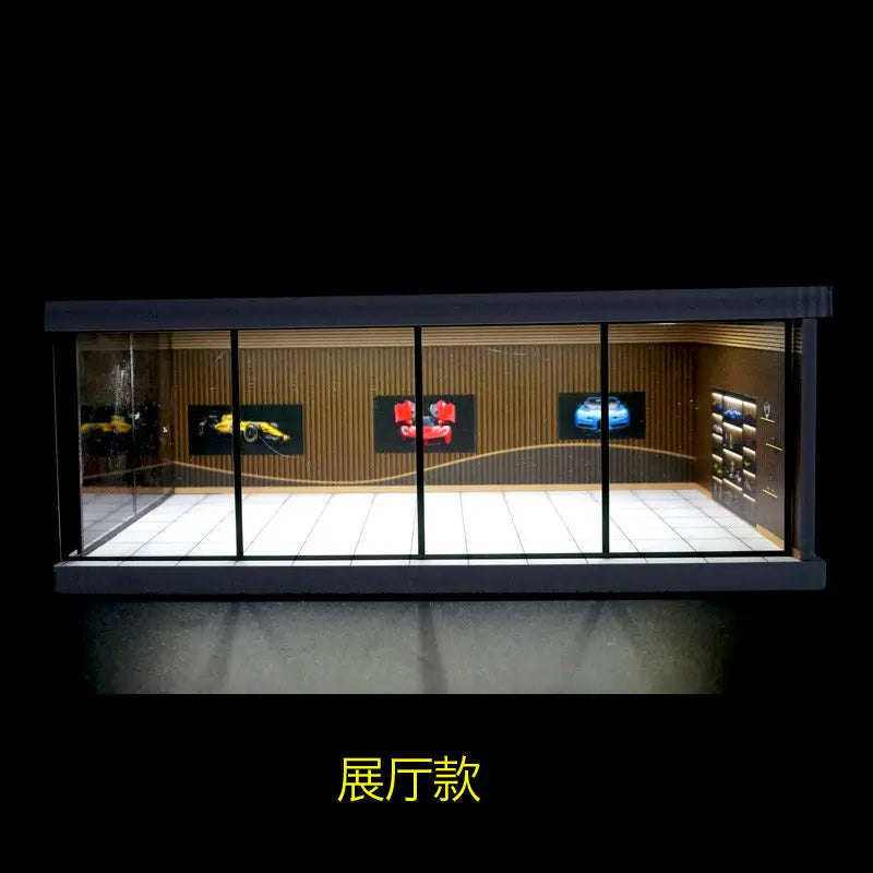 1/64 Scale Parking Space USB Lights House Garage Acrylic Cover Alloy Car Model Parking Plastic DIY Assembly Kit Collection Toys