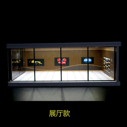 1/64 Scale Parking Space USB Lights House Garage Acrylic Cover Alloy Car Model Parking Plastic DIY Assembly Kit Collection Toys
