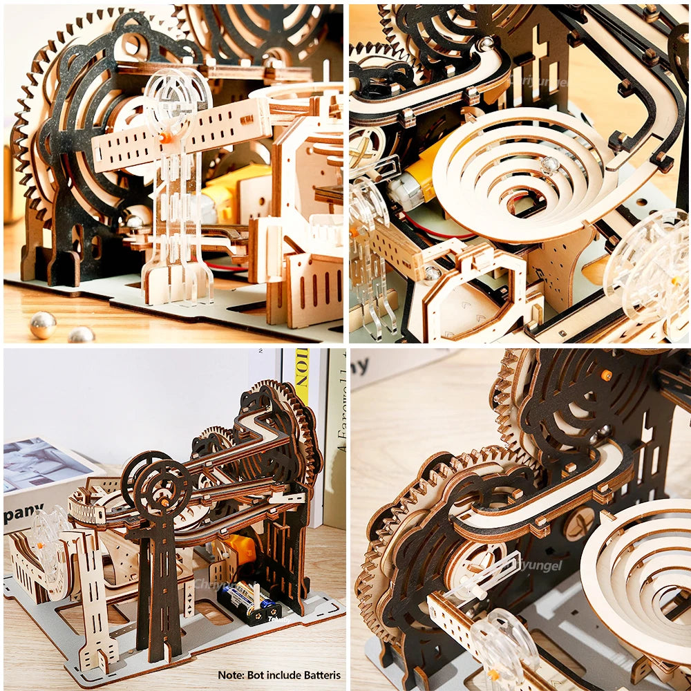 3D Wooden Puzzle Marble Run Set DIY Assembly Building Model Kit STEAM Engine Educational Toys for Adult Kids Birthday Gifts