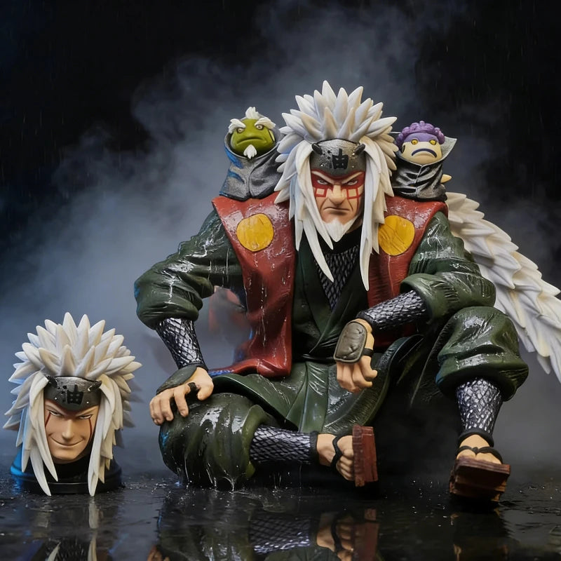 14cm Anime Naruto Figure Jiraiya Sage Mode Mount Myoboku Sitting Figure Double Head Sculpture Anime Model Toy Desktop Decor Gift
