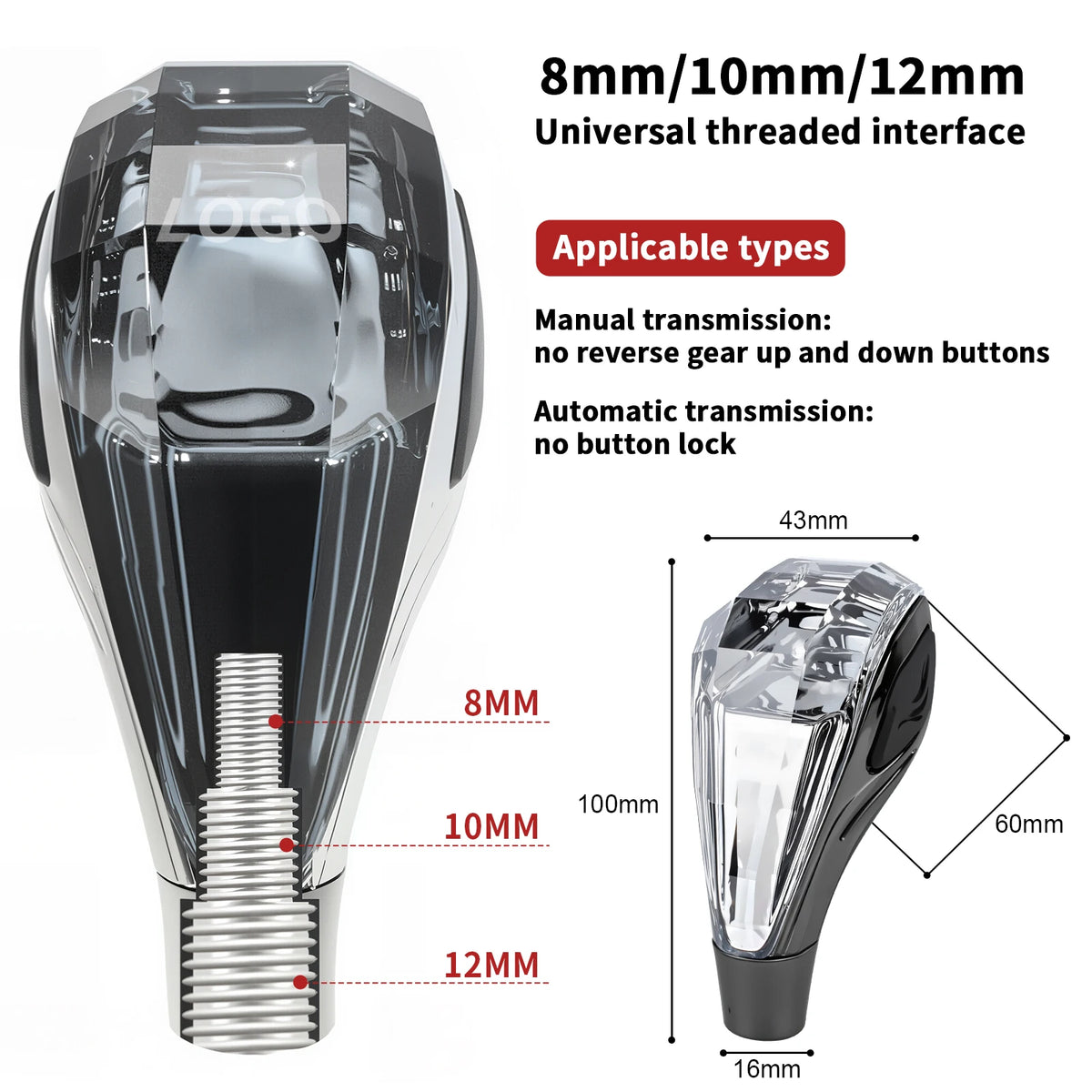 The LED Crystal Shift Knob Is Suitable For Toyota, Kia, Lexus, Mitsubishi, Hyundai, And Universal Crystal Illuminated Gear Heads