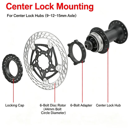 Ultra Light Carbon Fiber Bicycle Disc Brake Rotor 140mm 160mm 180mm 6-Bolt Center Lock Floating Brake Disc Stainless Steel Heat