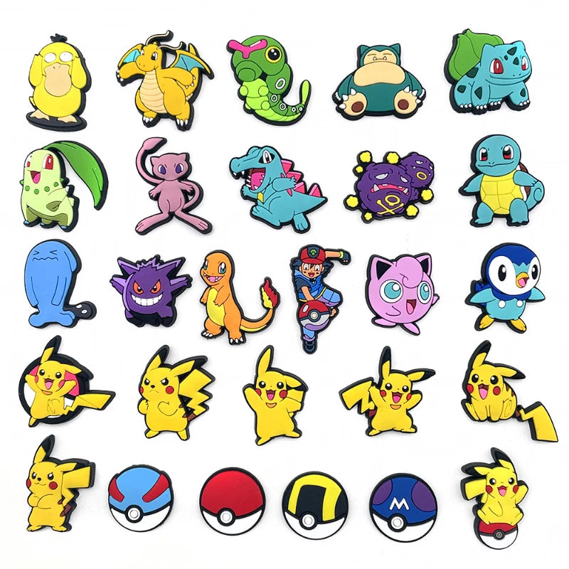 27PCS/set Pokemon Shoe Charms Cute Cartoon  For Clogs Sandals Bag Funny Shoe Accessories Party Gifts For Women Men