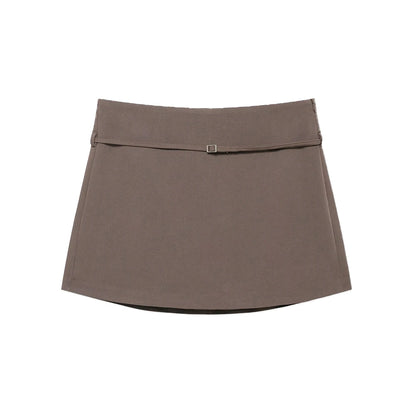 Women's Solid Color Skort with Belt Side Zipper Casual Shorts Skirts Fashionable And Stylish Women's Clothing