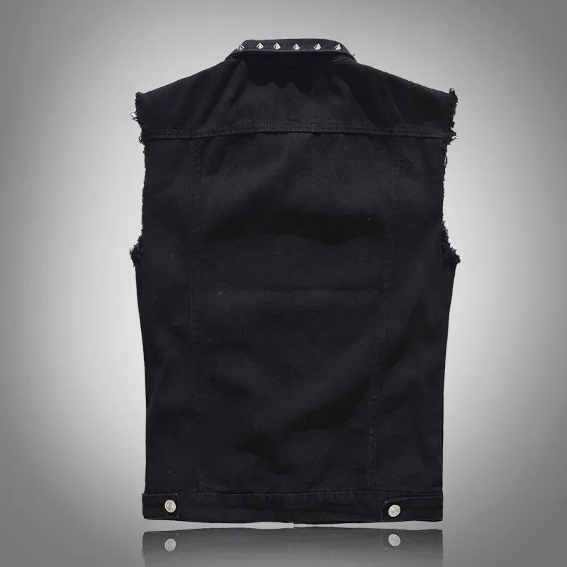 2026 Spring Fashion Men Rivet Denim Vest Punk Party Studded Slim Fit Jean Jacket Male Sleeveless Waistcoat for Men Plus Size 6XL