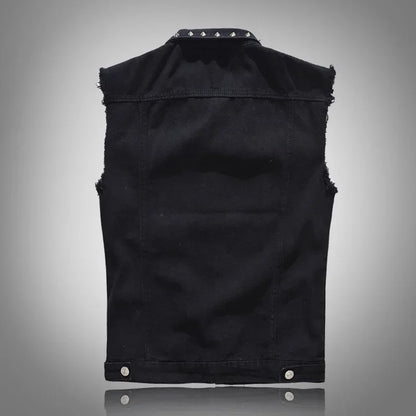 2026 Spring Fashion Men Rivet Denim Vest Punk Party Studded Slim Fit Jean Jacket Male Sleeveless Waistcoat for Men Plus Size 6XL
