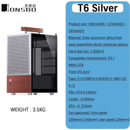 JONSBO T6 ITX mobile phone case (3mm aluminum alloy shell/8mm North American black walnut solid wood/ITX version/MINI size)