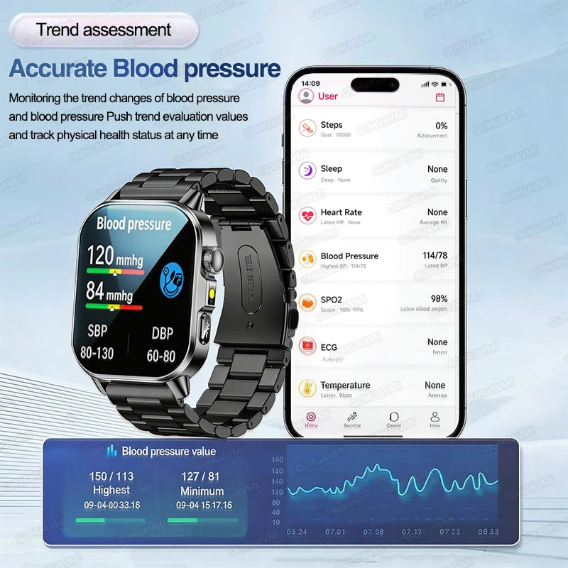 2026 New ECG+PPG Health AI Diagnosis Analysis Smart Watch Blood Lipid Uric Acid Tracker Clock NFC Bluetooth Call Watch Men Women